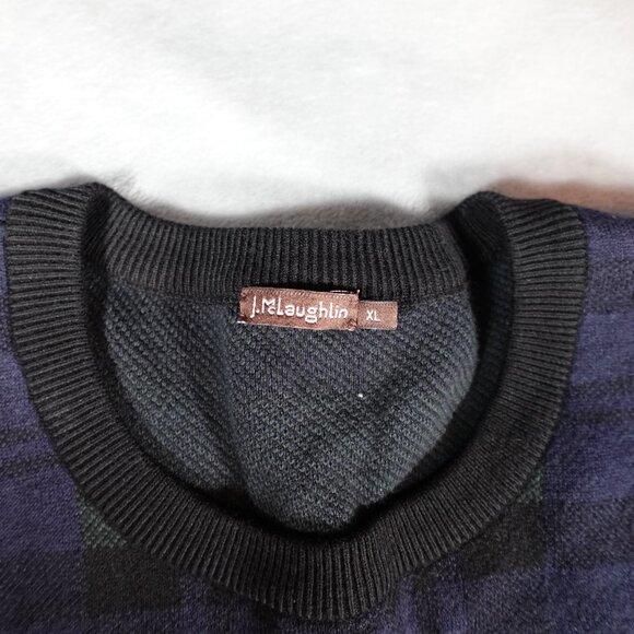 J McLaughlin Plaid Knit Crewneck Sweater Mens XL Cotton Modal Blue - Picture 3 of 8
